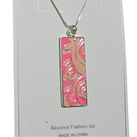 Beyonce Fashion Pink Gold Abstract Pendant Necklace Earring Set Jewelry Women - Picture 3 of 7